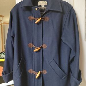 St. John's Bay Navy Pea Coat with Brown Toggles